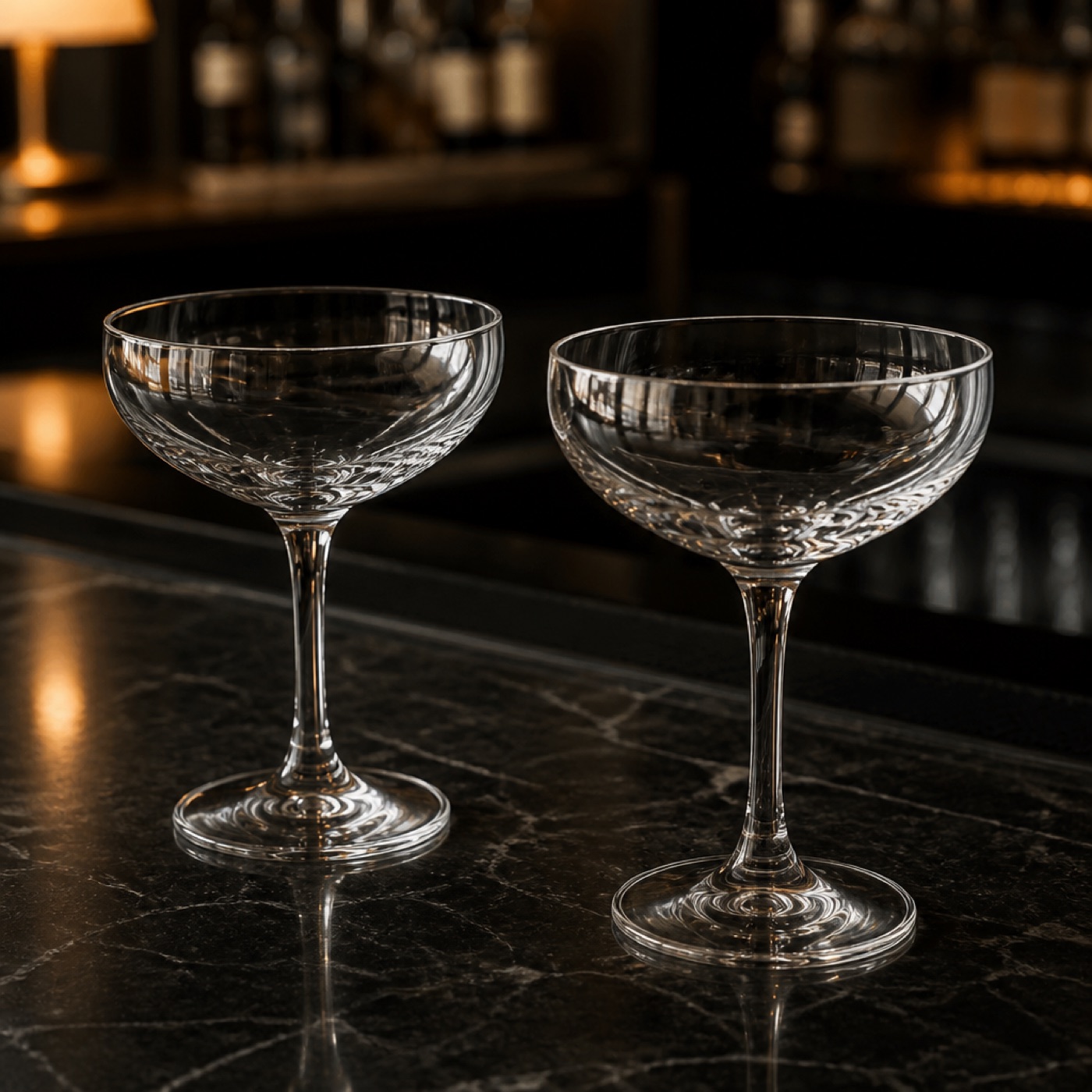 Coupe glasses on a bar